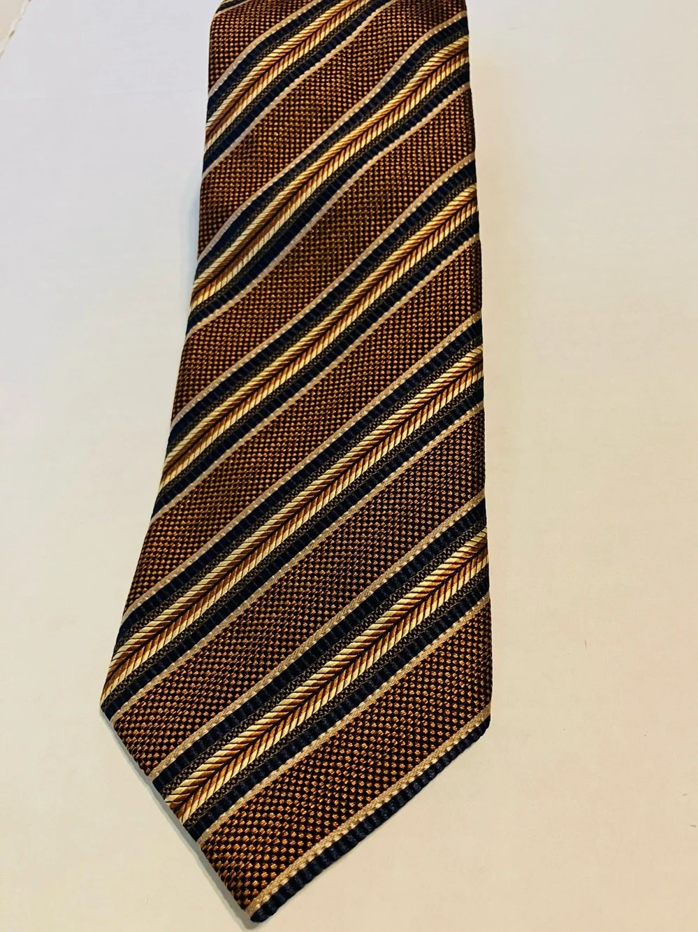 JZ Gallery Collection Men's Brown and Gold Striped Silk tie hand made in USA
